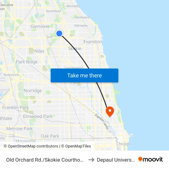 Old Orchard Rd./Skokie Courthouse to Depaul University map