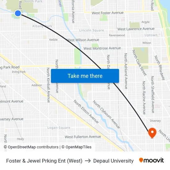 Foster & Jewel Prking Ent (West) to Depaul University map