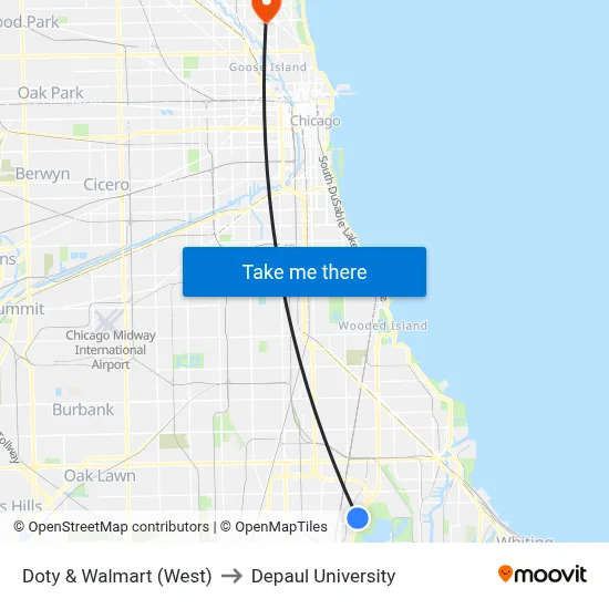 Doty & Walmart (West) to Depaul University map