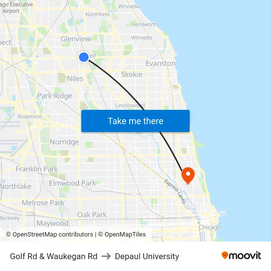 Golf Rd & Waukegan Rd to Depaul University map