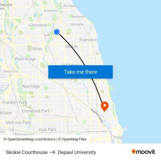 Skokie Courthouse to Depaul University map