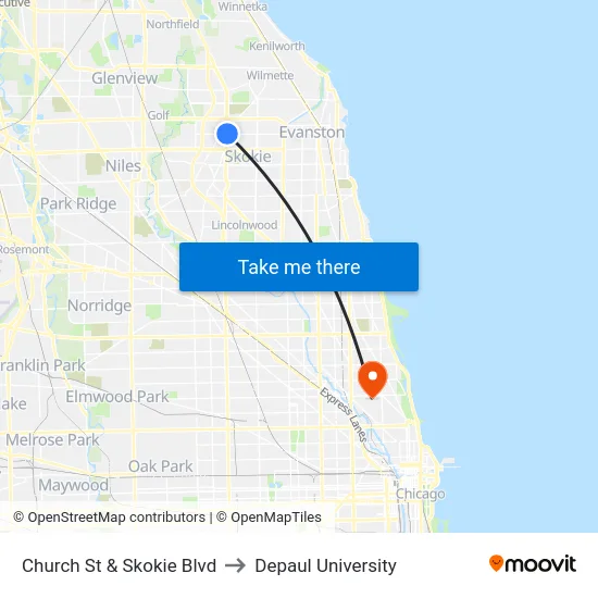 Church St & Skokie Blvd to Depaul University map