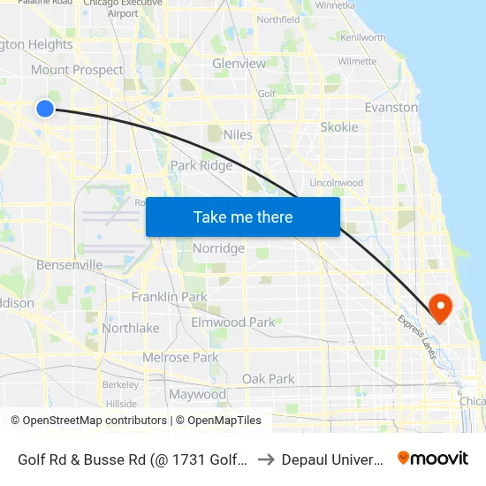 Golf Rd & Busse Rd (@ 1731 Golf Rd) to Depaul University map