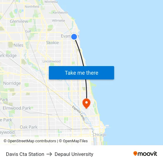 Davis Cta Station to Depaul University map
