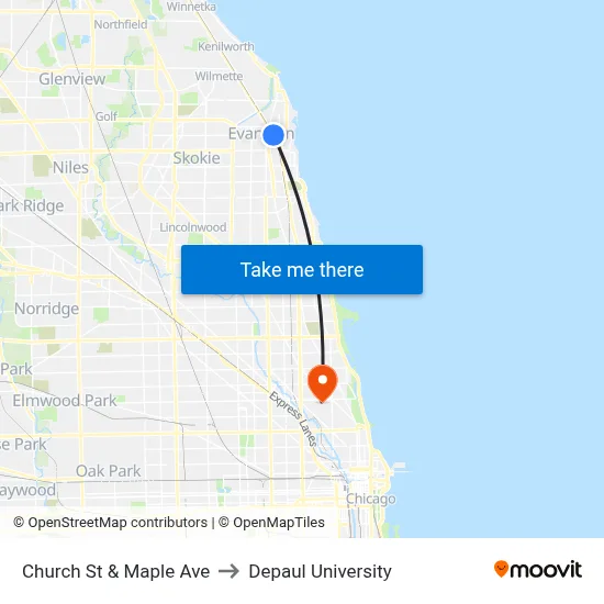 Church St & Maple Ave to Depaul University map