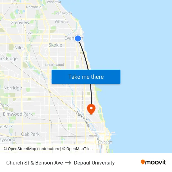 Church St & Benson Ave to Depaul University map