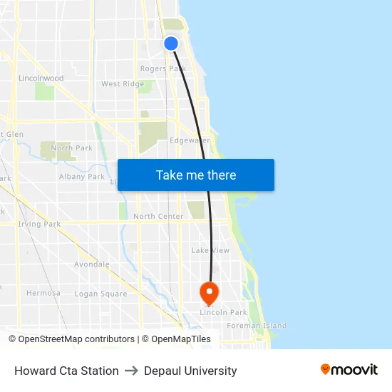 Howard Cta Station to Depaul University map