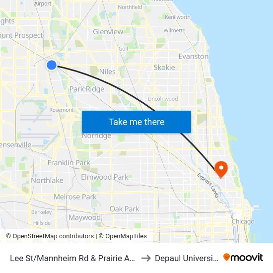 Lee St/Mannheim Rd & Prairie Ave to Depaul University map