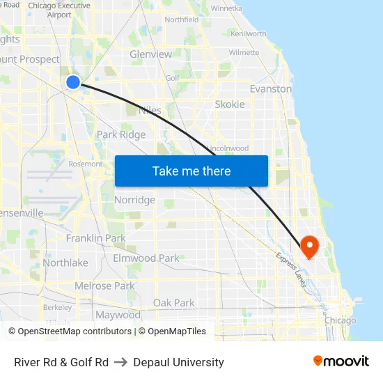 River Rd & Golf Rd to Depaul University map