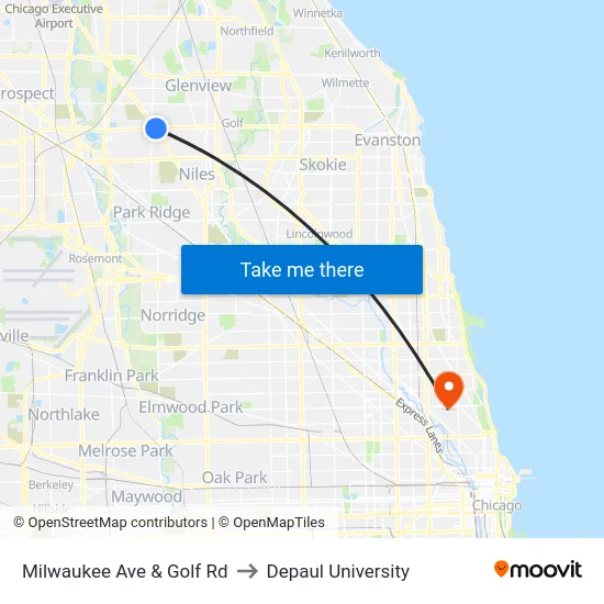 Milwaukee Ave & Golf Rd to Depaul University map