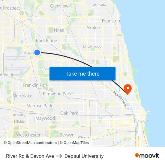 River Rd & Devon Ave to Depaul University map