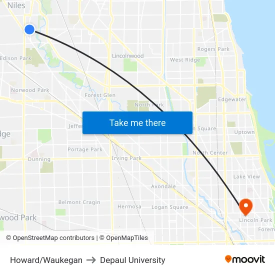 Howard/Waukegan to Depaul University map