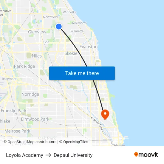 Loyola Academy to Depaul University map