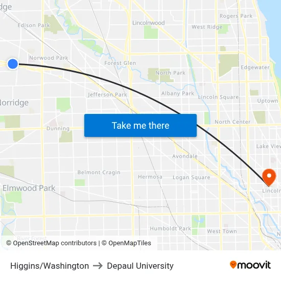 Higgins/Washington to Depaul University map