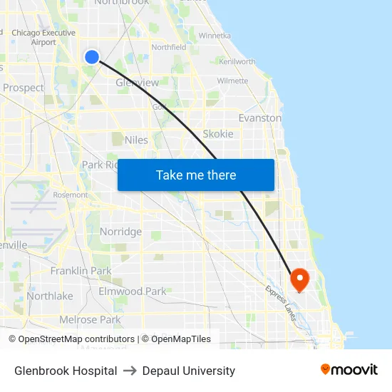 Glenbrook Hospital to Depaul University map
