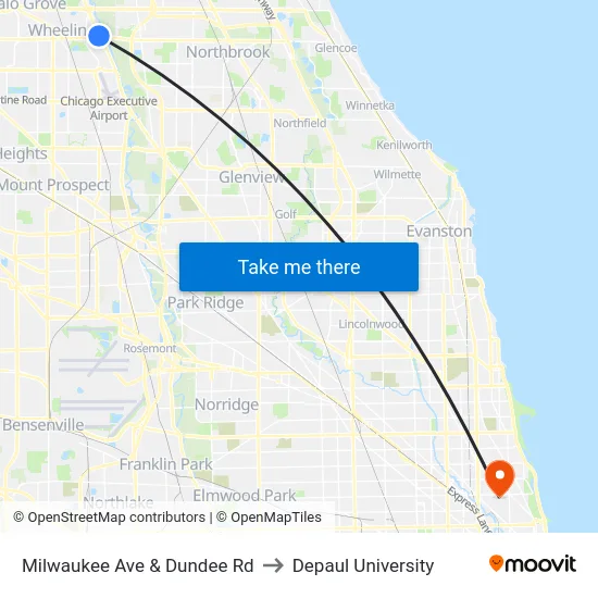 Milwaukee Ave & Dundee Rd to Depaul University map