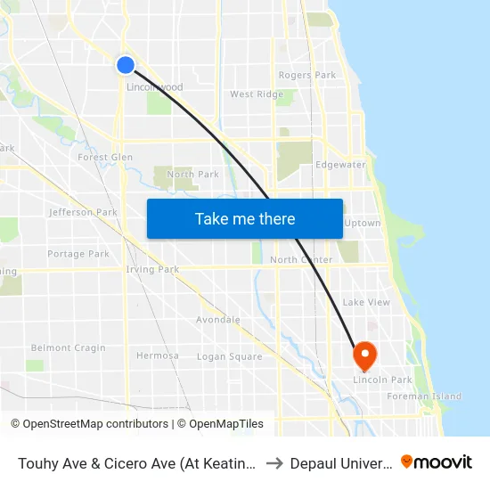 Touhy Ave & Cicero Ave (At Keating Ave) to Depaul University map