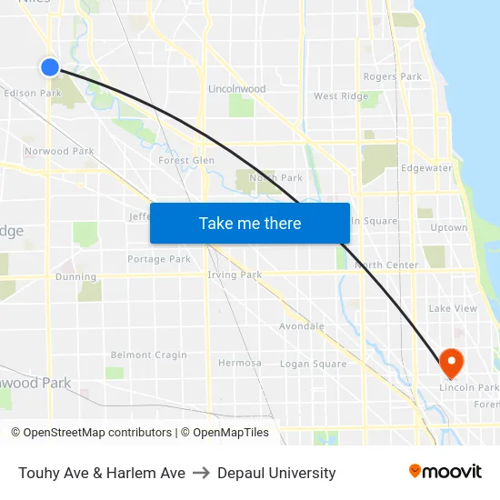 Touhy Ave & Harlem Ave to Depaul University map