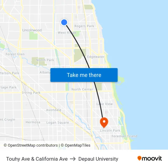 Touhy Ave & California Ave to Depaul University map