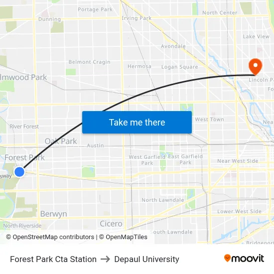 Forest Park Cta Station to Depaul University map