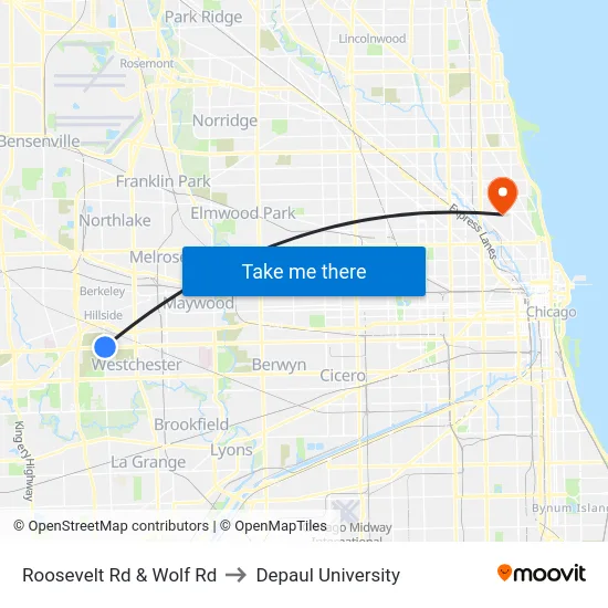 Roosevelt Rd & Wolf Rd to Depaul University map