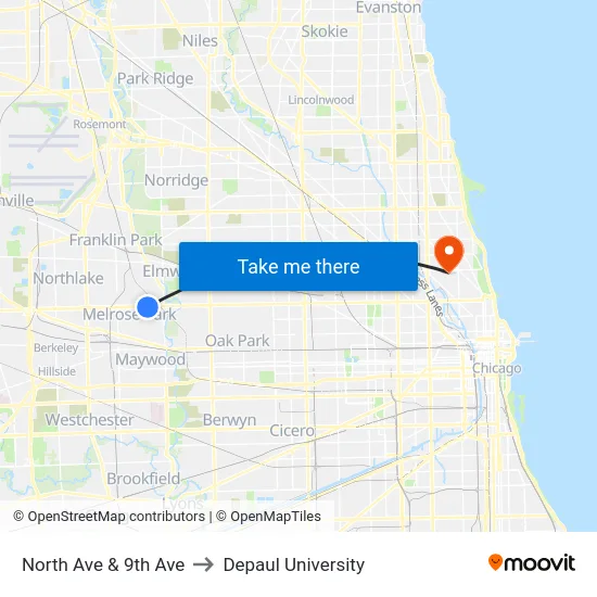North Ave & 9th Ave to Depaul University map