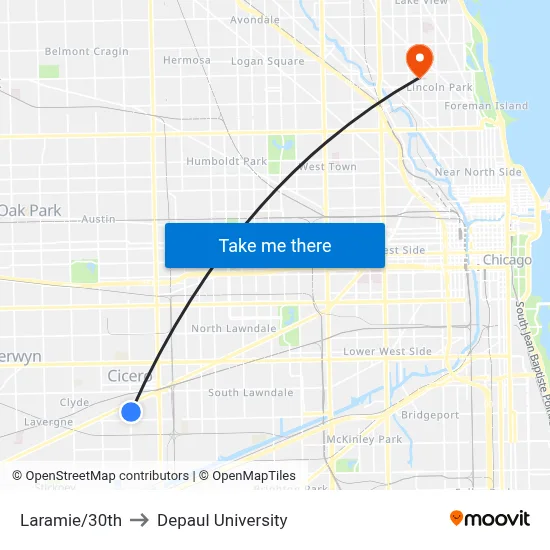 Laramie/30th to Depaul University map
