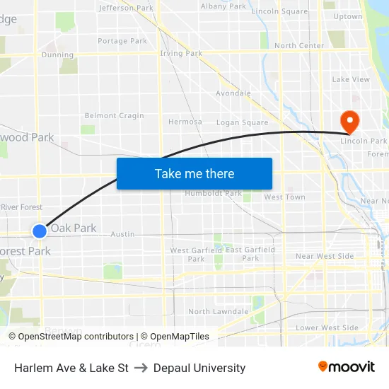 Harlem Ave & Lake St to Depaul University map