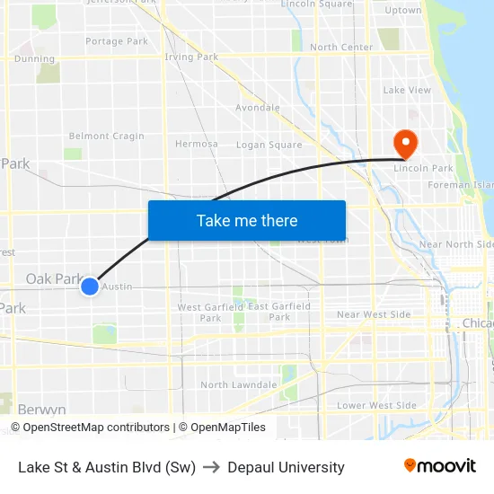 Lake St & Austin Blvd (Sw) to Depaul University map