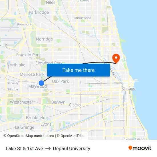 Lake St & 1st Ave to Depaul University map