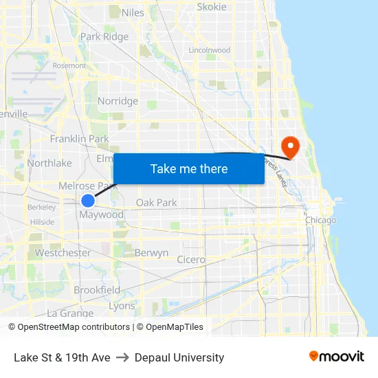 Lake St & 19th Ave to Depaul University map