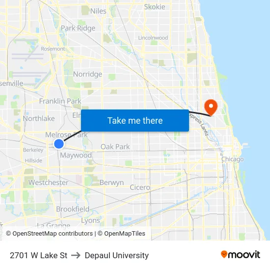 2701 W Lake St to Depaul University map