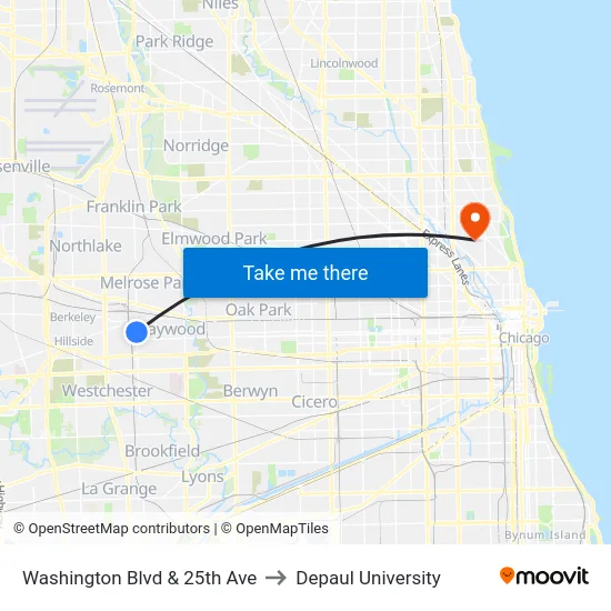 Washington Blvd & 25th Ave to Depaul University map