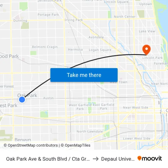 Oak Park Ave & South Blvd / Cta Green Line to Depaul University map