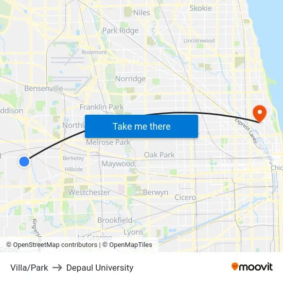 Villa/Park to Depaul University map