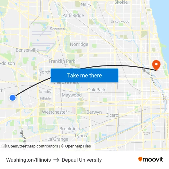 Washington/Illinois to Depaul University map