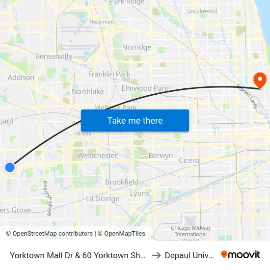 Yorktown Mall Dr & 60 Yorktown Shopping Ctr to Depaul University map