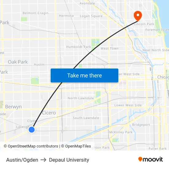 Austin/Ogden to Depaul University map