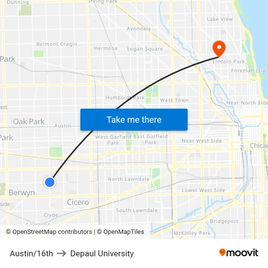 Austin/16th to Depaul University map