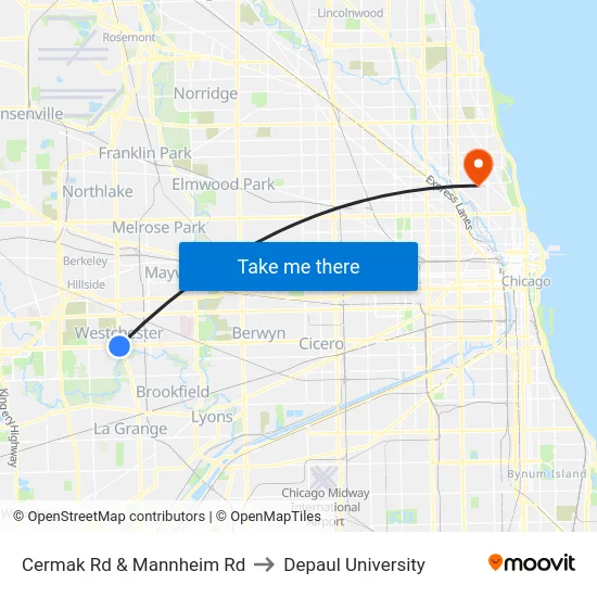 Cermak Rd & Mannheim Rd to Depaul University map