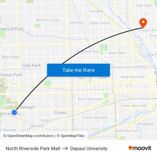 North Riverside Park Mall to Depaul University map