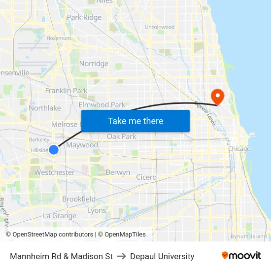 Mannheim Rd & Madison St to Depaul University map