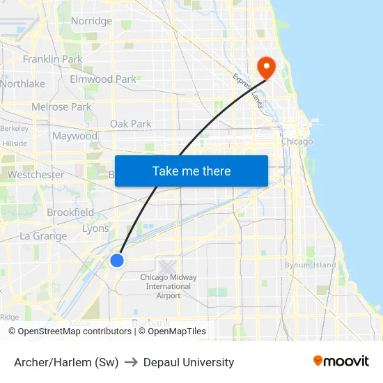 Archer/Harlem (Sw) to Depaul University map
