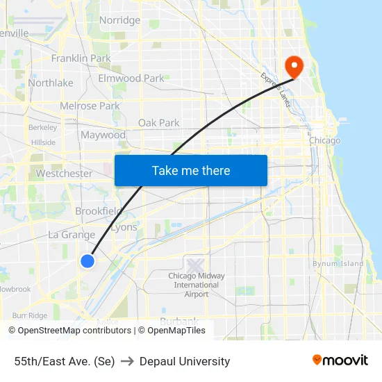 55th/East Ave. (Se) to Depaul University map