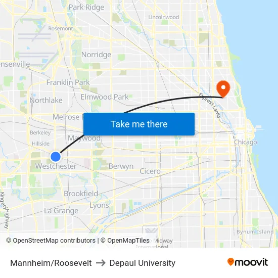 Mannheim/Roosevelt to Depaul University map