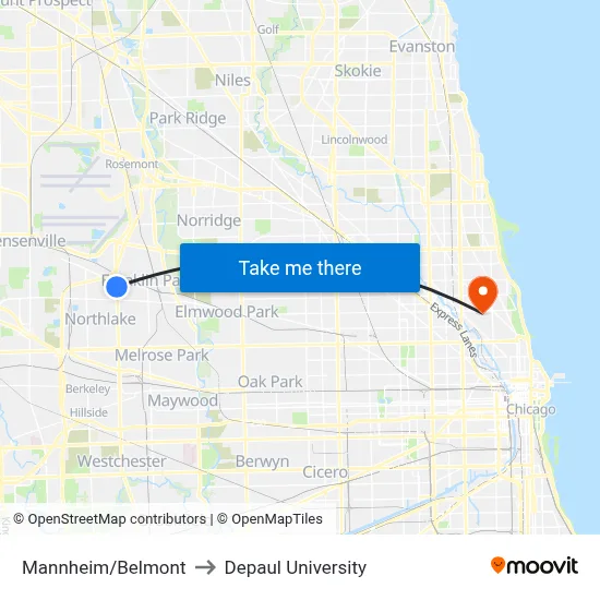 Mannheim/Belmont to Depaul University map