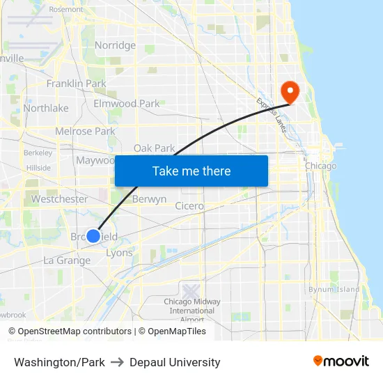 Washington/Park to Depaul University map