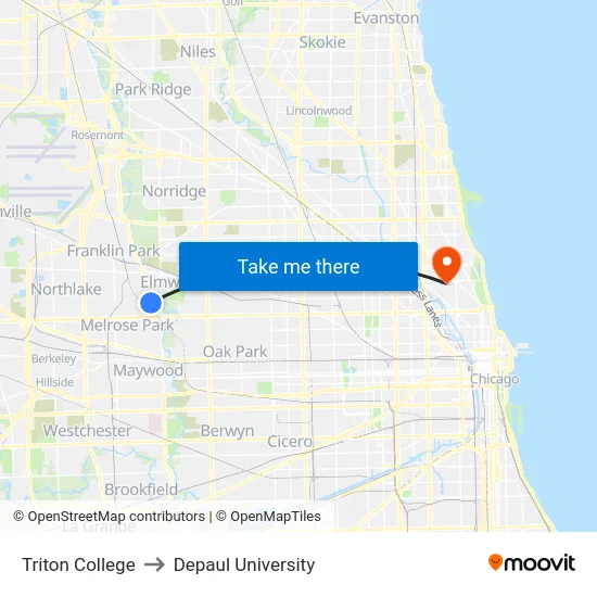 Triton College to Depaul University map