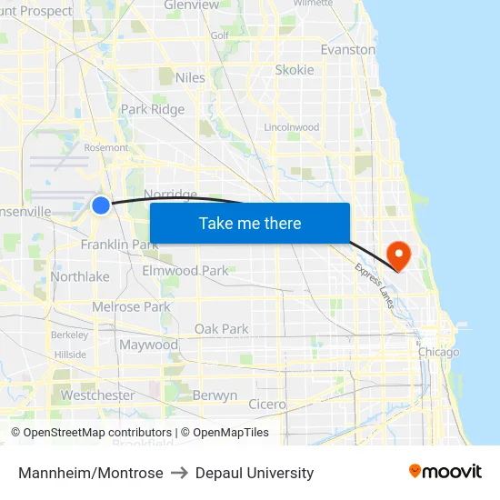 Mannheim/Montrose to Depaul University map
