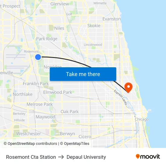 Rosemont Cta Station to Depaul University map